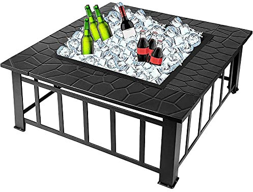 ASVIL Brasero 3 en 1 en métal pour jardin, jardin, cour, patio, foyer carré, brasero d'extérieur