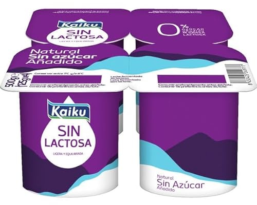 (6 PACK) de 4 x 125 g. KAIKU Yogur sin lactosa con varios sabores (Refrigerado) (NATURAL SIN AZUCAR)