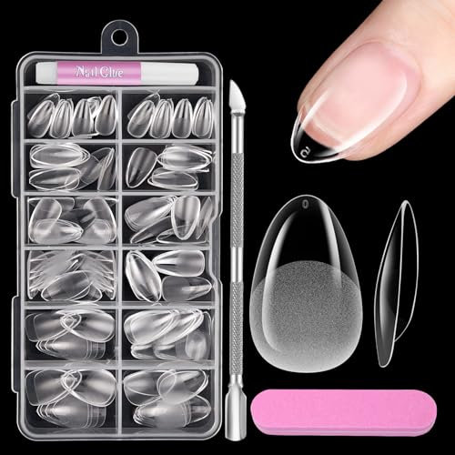 Capsule Americaine Ongle Amande Court, Venares 120 Pièces Capsules Ongles Xs Court 12 Tailles Faux Ongles avec Colle, Blocs de Polissoirs Ongles, Pousse-cuticules, Kit Capsule Ongle Gel