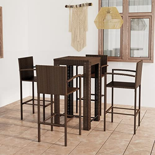 CKioict Gartenlounge Set Terrassenmöbel Lounge Set 5-TLG. Garten-Bar-Set mit Armlehnen Poly Rattan BraunIdeal für Gärten, Rasenflächen, Terrassen