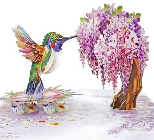 CUTPOPUP Glicine Colibrì - Biglietto Auguri Compleanno, Biglietto Festa Della Mamma, Biglietto Auguri, Pop Up, Biglietto Anniversario (Wisteria) US8-AN162IT