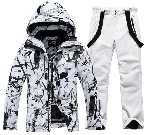 ALSOGO Skianzüge Für Herren 2-teiliger Snowboard Sets Wasserdicht Winddicht Winter Warme Ski Jacke und Hosen Set Zum Skifahren Snowboarden Klettern