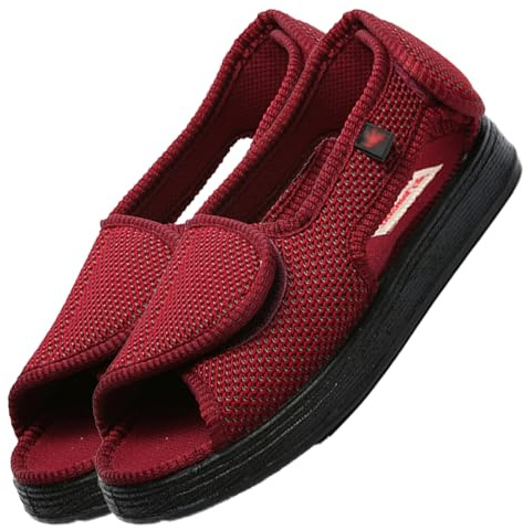 Zapatillas Pie Diabetico Verano Hombre Punta Abierta Sandalias para Pies Hinchados con Edema Ancianos Zapatos para Caminar Zapatos preventivos de Salud Extra Anchos(Red,38 EU)