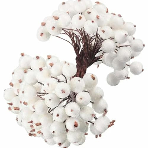 100/20 pezzi di bacche di agrifoglio glassate artificiali mini bacche di frutta finte di Natale bouquet di stami per ghirlande fai da te decorazioni per feste di Natale-bianco-40 pezzi (2 pacchi)