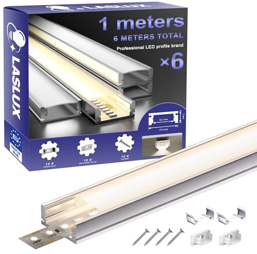 LED Aluminium U-Form Profil 1M×6pc(6M) mit Milchig Weißer Abdeckung Kanal Diffusor Alu LED leisten Schienen kanalleiste Aluprofil Streifen Profile lichtkanal led strip aluschiene unterputzprofil