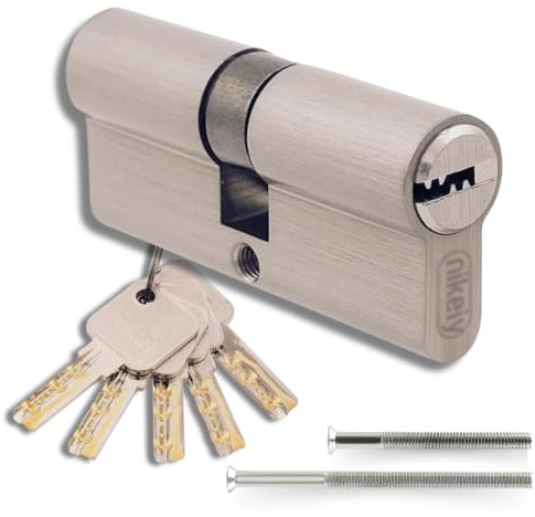 Cilindro per Serrature in Ottone 30/30mm, Cilindro a Doppia Serratura, Viti e Chiavi Incluse, Montabile Facilmente, Serratura per Porte e Garage, Lunghezza 60mm