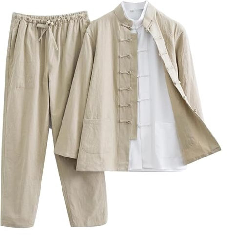 Chinesische Kampfkunst Kleidung,Tai Chi Kleidung, 3 - Tai Chi-Uniform aus Baumwollleinen, traditionelle chinesische Kleidung, Tang-Anzug, langärmelige Mantelhose, Zen-Meditationsuniform(Yellow,M)