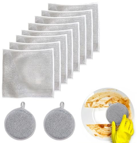 10 Pezzi Spugna Piatti Cucina in Acciaio, Spugnette Metallica, Spugne Lavabili e Riutilizzabili, Piatti in Filo Metallico Riutilizzabili per Padelle Pentole Fornelli Cucina