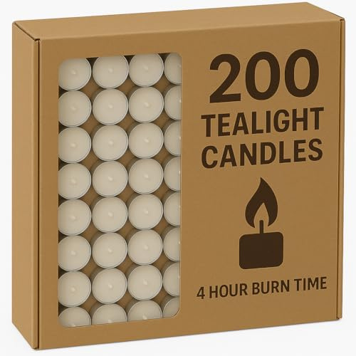 Bargain House Unscented Tea Lights, 4 Hour Burn Time, Pack of 200 | Smoke-free tealight candles with a clean bright flame, ideal for weddings, home décor, aromatherapy, parties, and events.