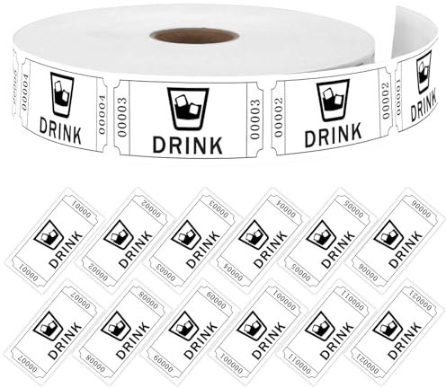 Moguri 1000 Stück Getränkemarken Rolle, Weiße Tombola Tickets Für Veranstaltungen, Zuverlässige und Hochwertige Eintrittskarten, Ideal Für Hochzeiten und Partys