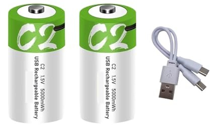 1,5 V 5000 MWh C Größe LR14 Li-Po-Akku Typ C Ultraschnelles Laden For Taschenlampen-Gasherd-Elektronik(2 Battery 1 cable)