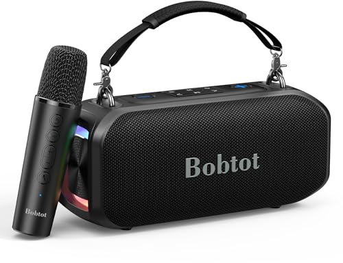 Tragbarer Karaoke-Lautsprecher mit kabellosem Mikrofon für Erwachsene | kompakte Gesangsmaschine , Bluetooth-Lautsprecher mit sattem Bass, magischem Klang und LED-Beleuchtung