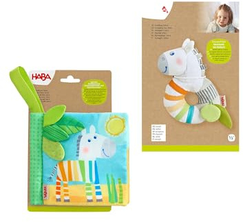 HABA Zebra Bundle: Greifling Rassel & Stoffbuch für Babys ab 6 Monaten – Pädagogisches Motorikspielzeug, Fühlbuch mit Knisterfolie – Perfektes Geschenk zur Geburt & Taufe