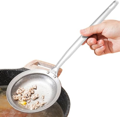 Cuchara espumadora de grasa, espumador profesional de acero inoxidable con mango largo, colador de de cocina, para caldo de cocina, salsa, freír, jarra de alimentos, tazón de espuma, hacer sopa