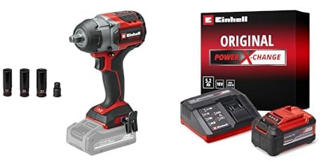 Einhell Atornillador impacto con batería TP-CW 18/750-C Li BL-Solo Power X-Change 18V, par 750Nm, par de aflojamiento 1000Nm Starter Kit PXC 18V 5.2Ah battery and fast charger