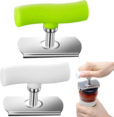 Dosenöffner 2 Stück, Ergonomischer Glasöffner für Senioren und Personen mit Handkraftproblemen, Praktisches Küchenwerkzeug für den täglichen Gebrauch und Outdoor-Aktivitäten, Grün und Weiß