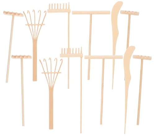 GATHINESS Mini Kit de Herramientas de Rastrillo Zen para Jardín de Mesa, 24 Piezas de Rastrillos Pequeños de Madera para Arena, Accesorios de Jardín Zen para Oficina y Decoración del Hogar
