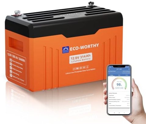 ECO-WORTHY 12V 314Ah LiFePO4 Bluetooth mit Display,4019Wh Lithium batterie 12V mit BMS Low Temperature Schutz für Boot,Wohnwagen,Wohnmobil