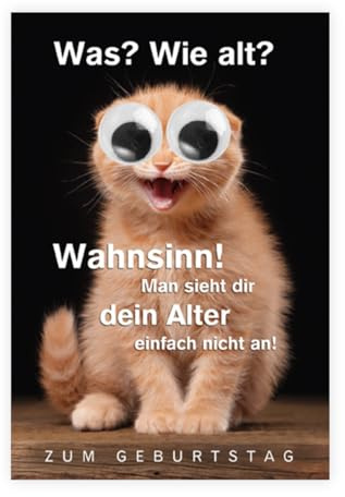 KE - Lustige Geburtstagskarte mit Wackelaugen, Kulleraugen Klappkarte, Glückwunsch & Grußkarte in DIN B6 inklusive Umschlag - Motiv: Katze