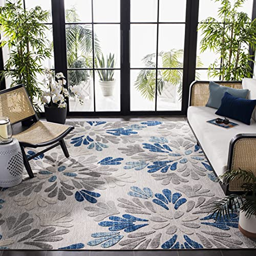 SAFAVIEH Washable Rug Outdoor Cabana Collection - 9' x 12', Grey & Blue, Non-Shedding & Easy to Clean, Ideal for Patio, Backyard, Mudroom (CBN800F)