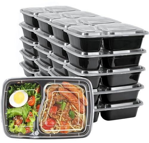 HENSHOW 2 Fach Meal Prep Container mit 20er, 1000ML Prämie Wiederverwendbar BPA Free Lunchbox mit Deckel, Mikrowelle, Gefrierschrank, Spülmaschinenfest