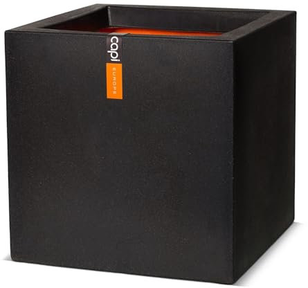 Capi Europe - Blumentopf quadratisch Smooth NL - 50x50 - Schwarz - Öffnung Ø42 - Blumentopf für den Innen- und Außeneinsatz Bruchsicher - 100% recycelbar - KBL904