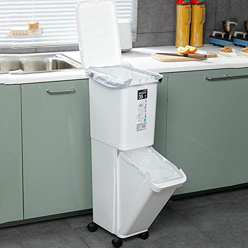Poubelle Tri Selectif 2 Bac, Poubelle à PéDale de Recyclage avec Doubles Compartiments, Grande Capacité de 32 L, Poubelle avec Couvercle Anti-Odeurs - Nettoyage Facile,Withpartition