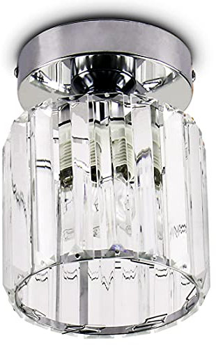 Crystal Ceiling Light Mini Chandelier Flush Mount Close to Ceiling Lighting Fixture Modern Crystal Ceiling Lamp for Kitchen Island Entryway Hallway Bedroom,E26 Base,Chrome
