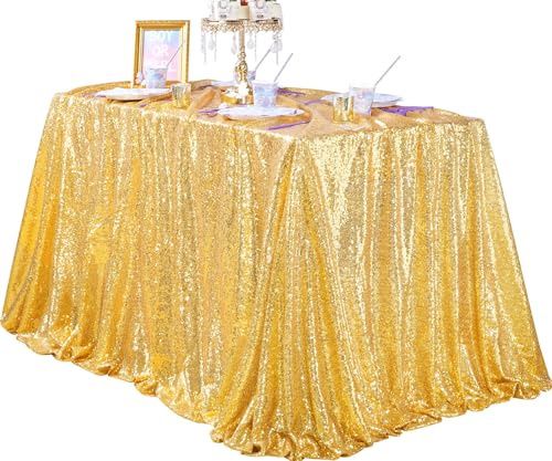 Gold Sequin Tablecloth 60x102 Inch Sparkly Gold Wedding Tablecloth Drapes