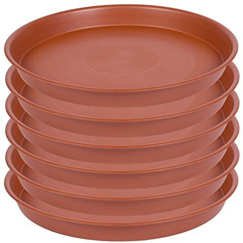 Bleuhome 6 Pack of 10 inch Plant Saucer, Heavy Duty Plastic Pot Saucer 10 Round, Planter Tray for Pots, Plant Saucers for Indoors, Pot Trays for Planter 8/9/10 (10 inch, Terracotta)
