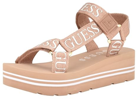 Guess Avin, Sandalias con cuña Mujer, Oro Rosa, 37.5 EU