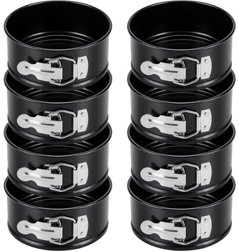 Sunnyray 8 Pcs 4 Inch Springform Pan for Baking Mini Cheesecake Pans with Removable Bottom Nonstick Leakproof Round Cake Mold Spring Form Molds for Mini Cheesecake Pizza and Quiches (Black)