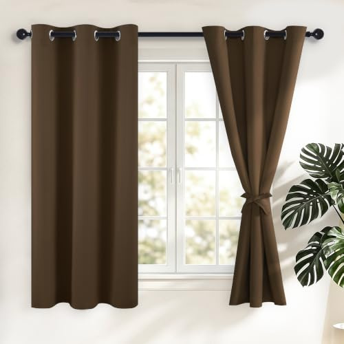 Hiasan Verdunklungsvorhänge Gardinen, 160 x 106 cm (H x B), Braun | Blickdicht Vorhänge mit Ösen, Thermovorhang Ösenschal, weiche Schiebevorhänge, für Schlafzimmer und Wohnzimmer, 2er Set