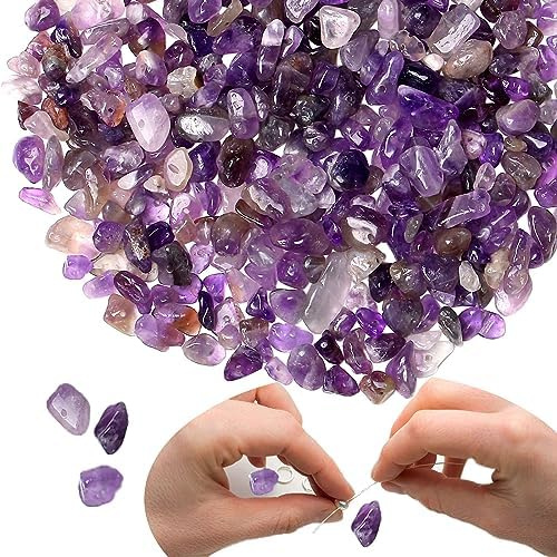 Xiannvxi Amethyst 400 Pcs Kristalle Perlen zum Auffädeln - Natürliche, Unregelmäßige Kristall Steine für Armbänder, Ketten, Ohrringe & Schmuck Machen - DIY Edelsteine 5-8mm