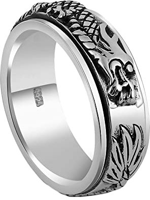 ANAZOZ Drehringe Männer Antistress, Ringe Silber 925 Echt Herren Rotierender Drachenring Breit 7mm größe 58