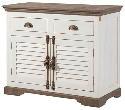 Massivmoebel24.de | Toulouse Sideboard aus Massivholz #107 | aus Mangoholz - weiß, lackiert | 2 Schubladen - 2 Fächer | 107x45x90 cm | Kommode Tv-Sideboard Wohnzimmer-Schrank | Landhausstil
