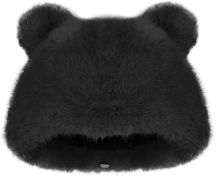 JNGUOSICN Cute Beanie Hats Women Bears Cat Ears Knitted Faux Fur Hat Winter Furry Warm Cap for Autumn Cold Winter Birthday Christmas New Year Present