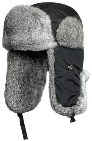 Jegsnoe Russische Wintermütze aus Pelz für Herren, Bombermützen aus Pelz, warm, winddicht, für den Außenbereich, weiche Pelzmützen, Schwarz Grau9, 57/58 cm