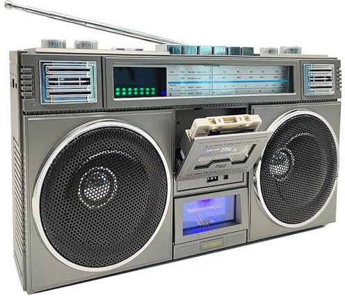 WHIPIN Haut-Parleur Bluetooth rétro, Lecteur de Cassettes, Radio et enregistreur Portables, Prend en Charge USB/Micro SD/AUX, Radio AM/FM, Haut-parleurs de Graves Doubles 30W