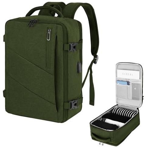 VOESLD Rucksack Easyjet 45x36x20, Handgepäck Reiserucksack Grün | Laptop Rucksack Wasserdicht, Für Damen Und Herren, Ideal Für Reisen, Arbeit Und Kompatibel Mit Vielen Airlines