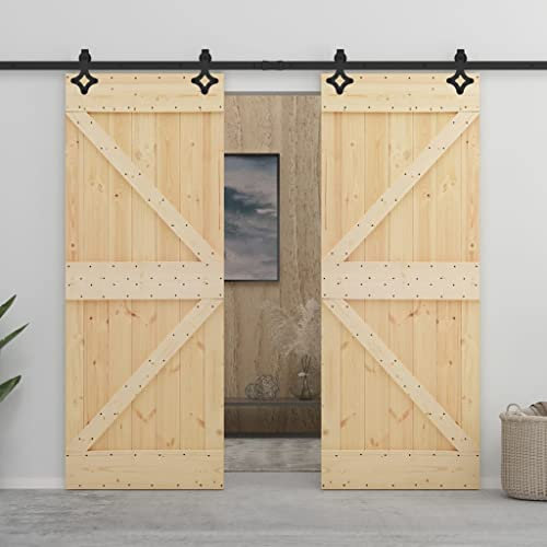 Schiebetür mit Beschlag 100x210 cm Kiefer Massivholz Schiebetürsystem Schiebetürbeschlag Holztür Holzschiebetür Tür Laufschiene