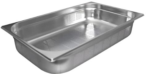 CateringBase Ltd Stainless Steel Perforated 1/1 Gastronorm Pan 100mm Deep Food Container, Silver