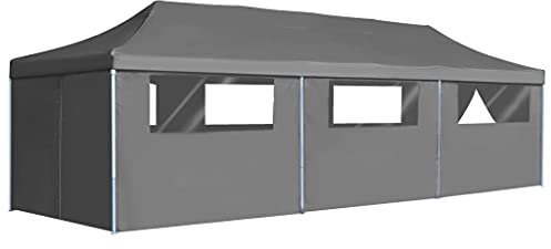 Home Outdoor Sonstiges Faltbares Pop-Up Partyzelt mit 8 Seitenwänden 3x9m Anthrazit