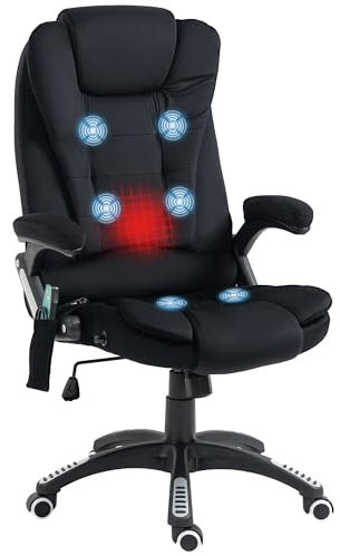 Vinsetto Bürostuhl mit Massagefunktion Ergonomischer Chefsessel mit Heizfunktion, Liegefunktion, Wippfunktion Höhenverstellbar 360° Drehbar Computerstuhl mit Seitentasche, Samtoptik, Schwarz