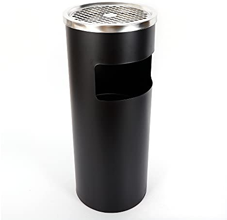 30L 2 in 1 Aschenbecher Standaschenbecher aus Edelstahl Entnehmbarem Aschebehälter mit Mülleimer und Inneneimer, Stehaschenbecher für Draußen und Innen, 25x25x62cm, Schwarz