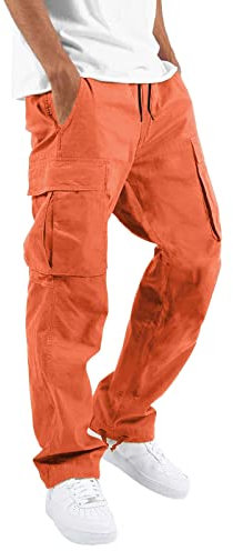 SRZYMJ Cargohose Herren Leinenhose Herren Kurz Hosen Herren Sommer Lang Matrosenhose Herren Angelbekleidung Herren Wasserdicht Badehose Herren XL Orange Trekkinghose Herren Chino Hose L