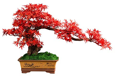 Konstgjorda krukor Konstgjord bonsai lönnträd, japanska zenprydnader i krukväxter inomhusbonsai falska växtdekorationer for skrivbordet vardagsrum terum, röd
