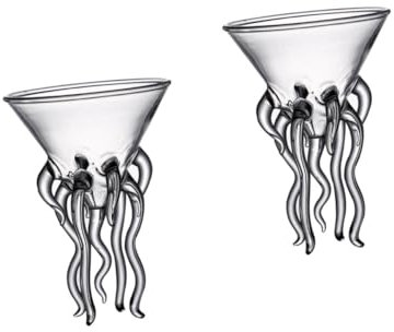 SHOWERORO 2pcs Octopus Shape Flutes Bar Cups Elegant Glass Cocktail Drinking Cups for Wedding Party Holiday