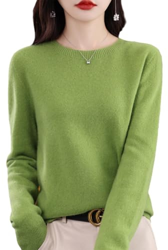 QuyiFa Suéteres de Cachemira para Mujer, jerséis de Cachemira, suéter de Lana Merino para Mujer, suéter de Punto Ligero (Verde,S)
