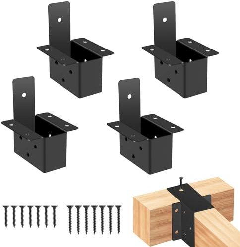 2x4 pergola Brackets kit (Actual: 1.6x3.6 Inch), 4 Pcs Pergola Post Top Rafter Brackets Deck Railing Brackets，2x4 Brackets for Wood，for Pergolas Gazebo Sunroom Carport(with Screws)